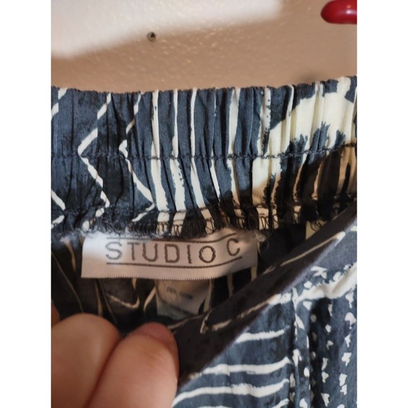 Studio C Women's Vintage M/L Skirt Cotton Blue Gray White Geometric Pattern - Picture 4 of 7